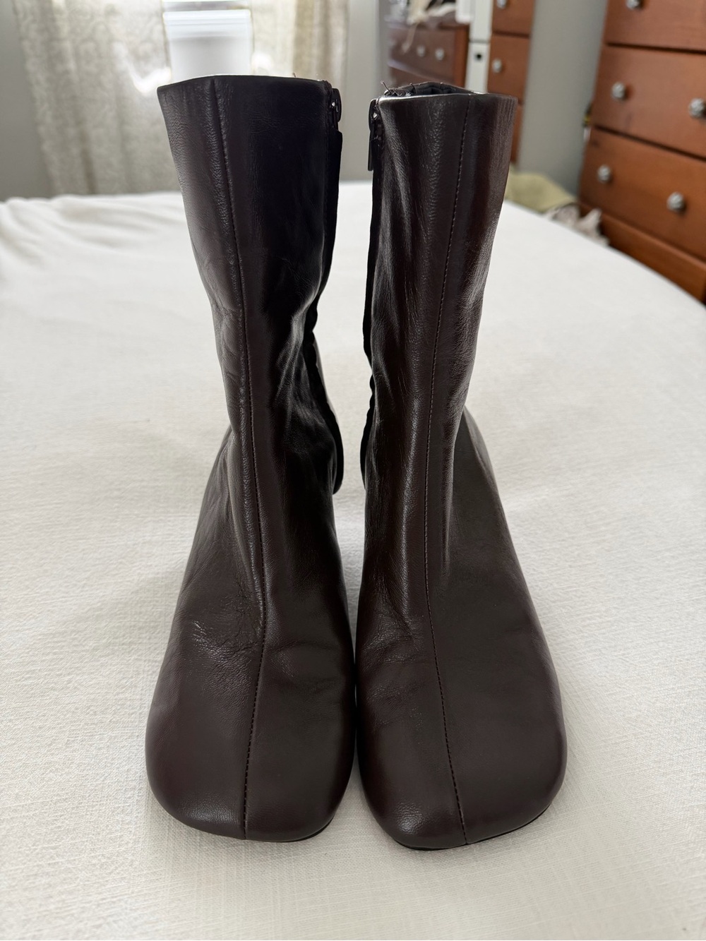 Zara Dark Brown/Burgandy Leather Square-Toe Heeled Boots